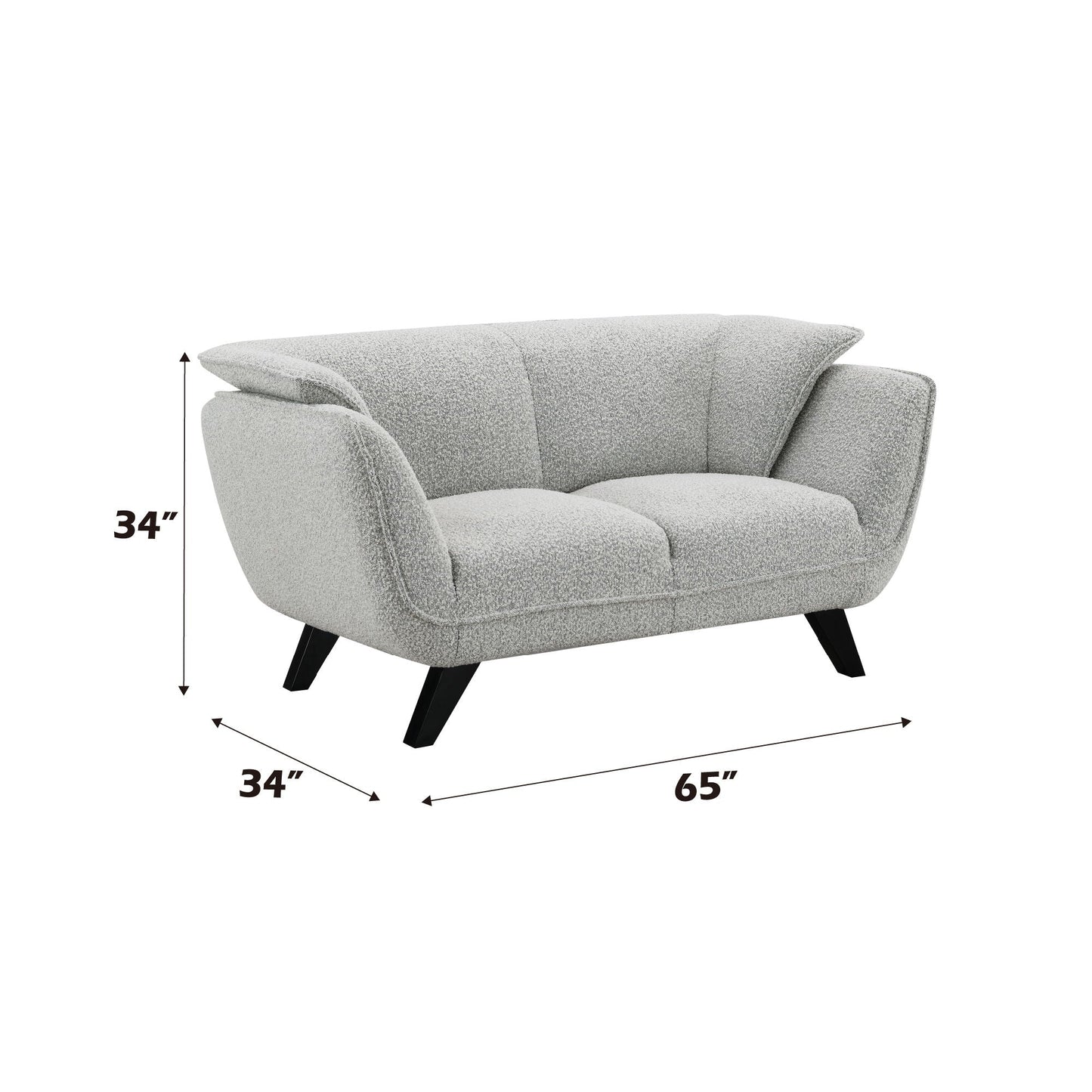 Nayeli Boucle Loveseat stationary gray boucle with black angled legs 65Wx34D HouseOfZazla on Tampa Home & Garden Store