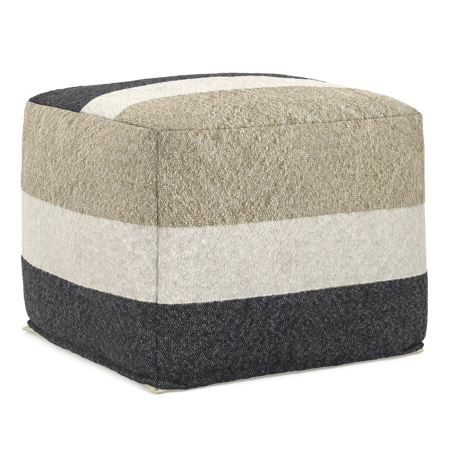 Clay - Square Pouf, Upholstered in striped charcoal, beige, ivory weave on Tampa Home & Garden Store