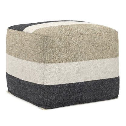 Clay - Square Pouf, Upholstered in striped charcoal, beige, ivory weave on Tampa Home & Garden Store