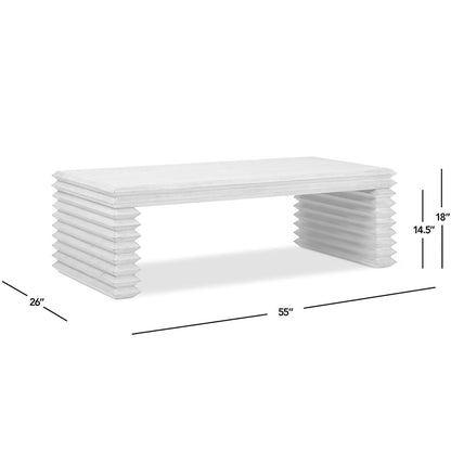 Geometric Waterfall Console Table in white solid wood with ribbed legs, 55in L x 26in D on Tampa Home & Garden Store