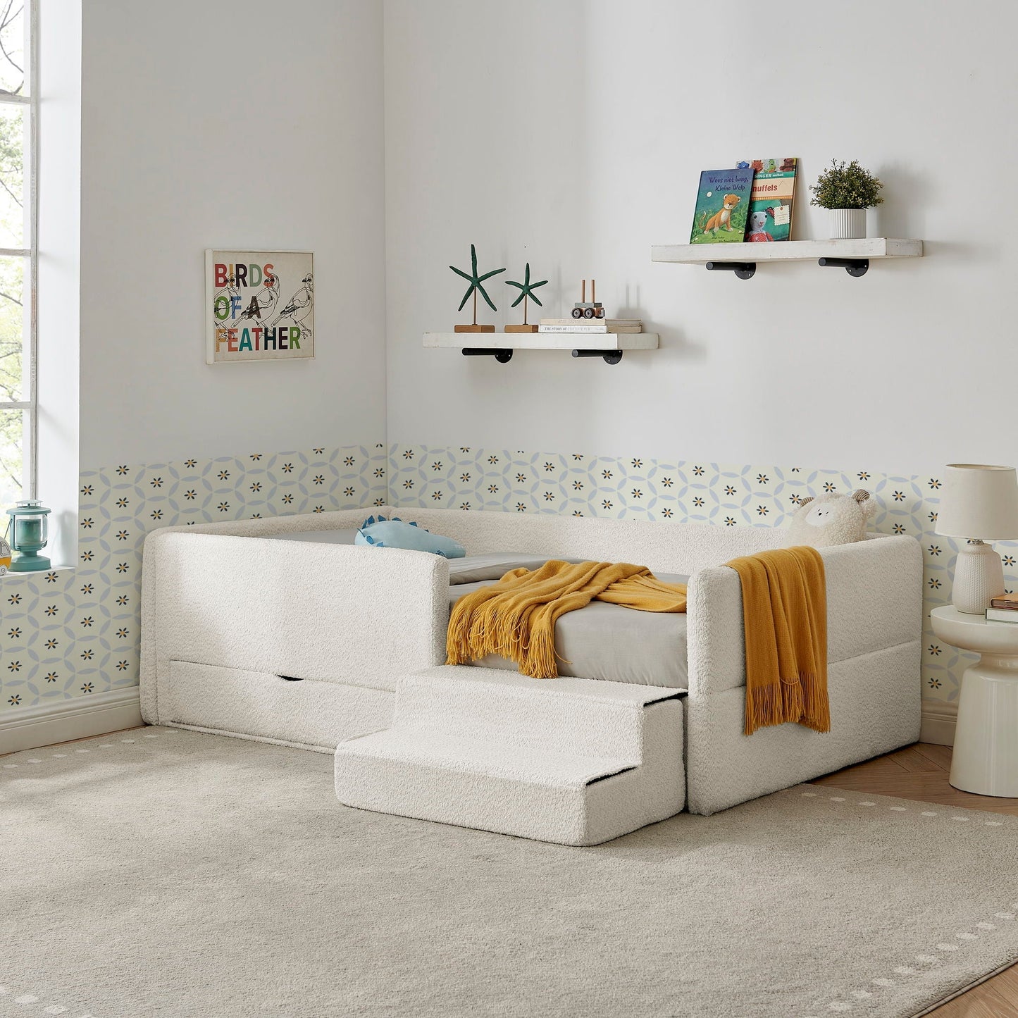 Sturdy Wood Kids Bed with Guardrails and Storage