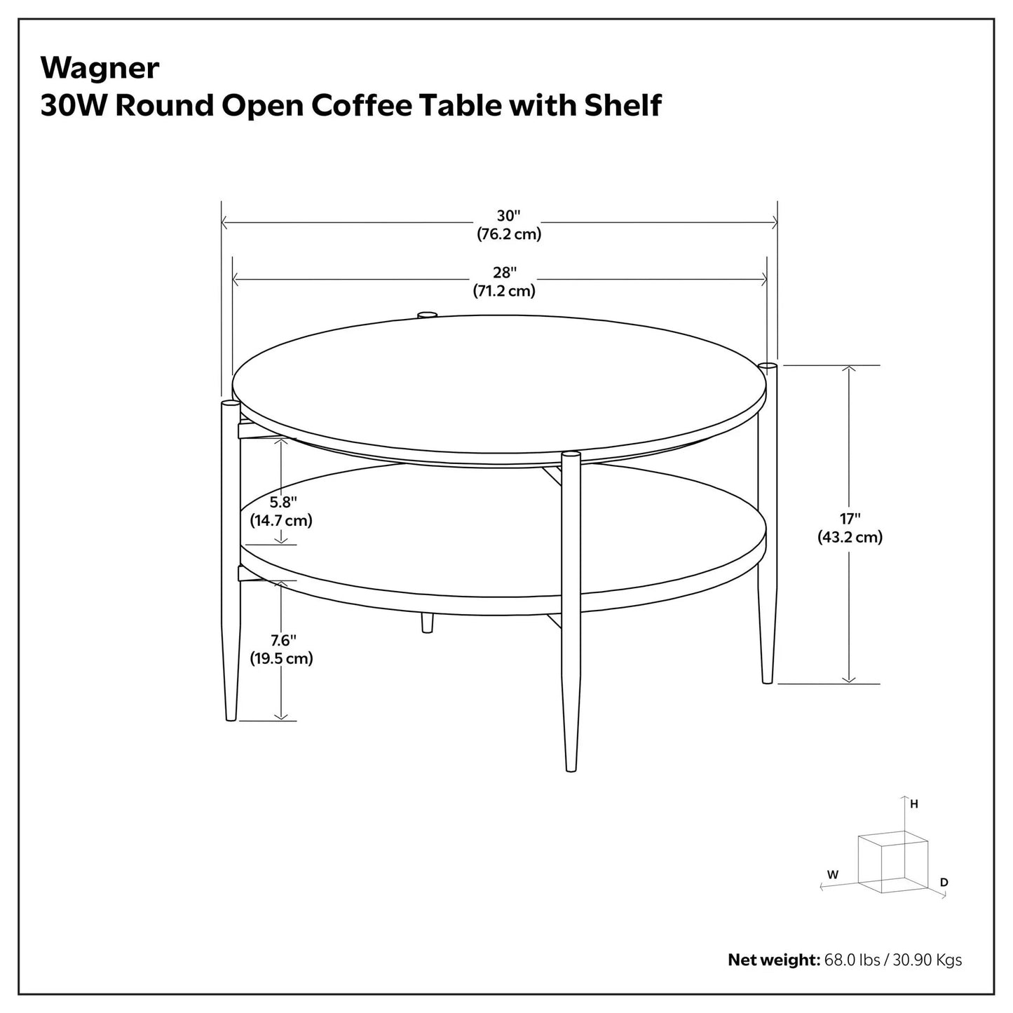 Wagner 30W Round Coffee Table with Shelf by Unique Piece Furniture, with tapered legs on Tampa Home & Garden Store