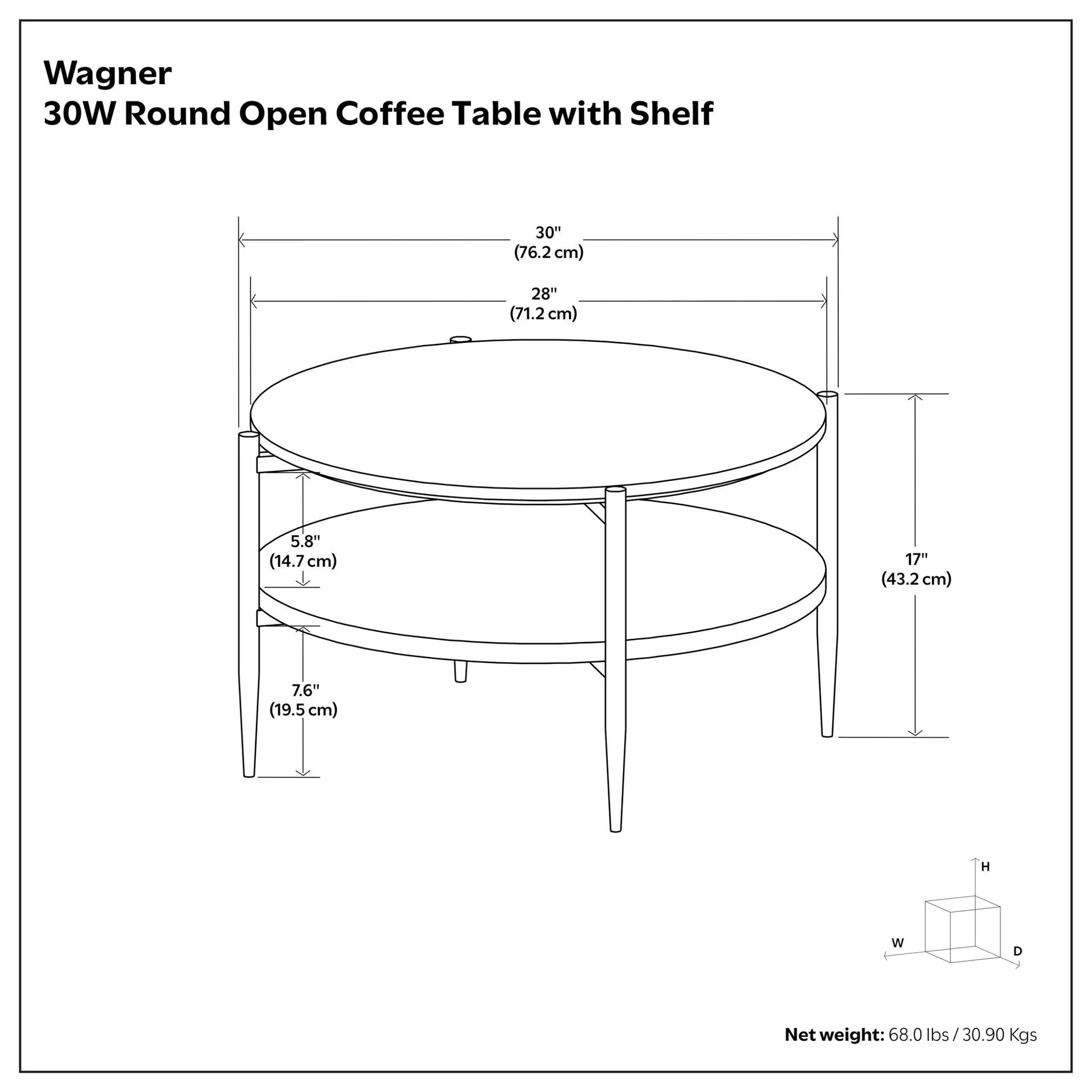 Wagner 30W Round Coffee Table with Shelf by Unique Piece Furniture, with tapered legs on Tampa Home & Garden Store