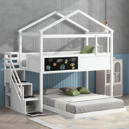 Two-tier bunk bed by HouseOfZazla with white wood frame storage staircase chalkboard panel on Tampa Home & Garden Store