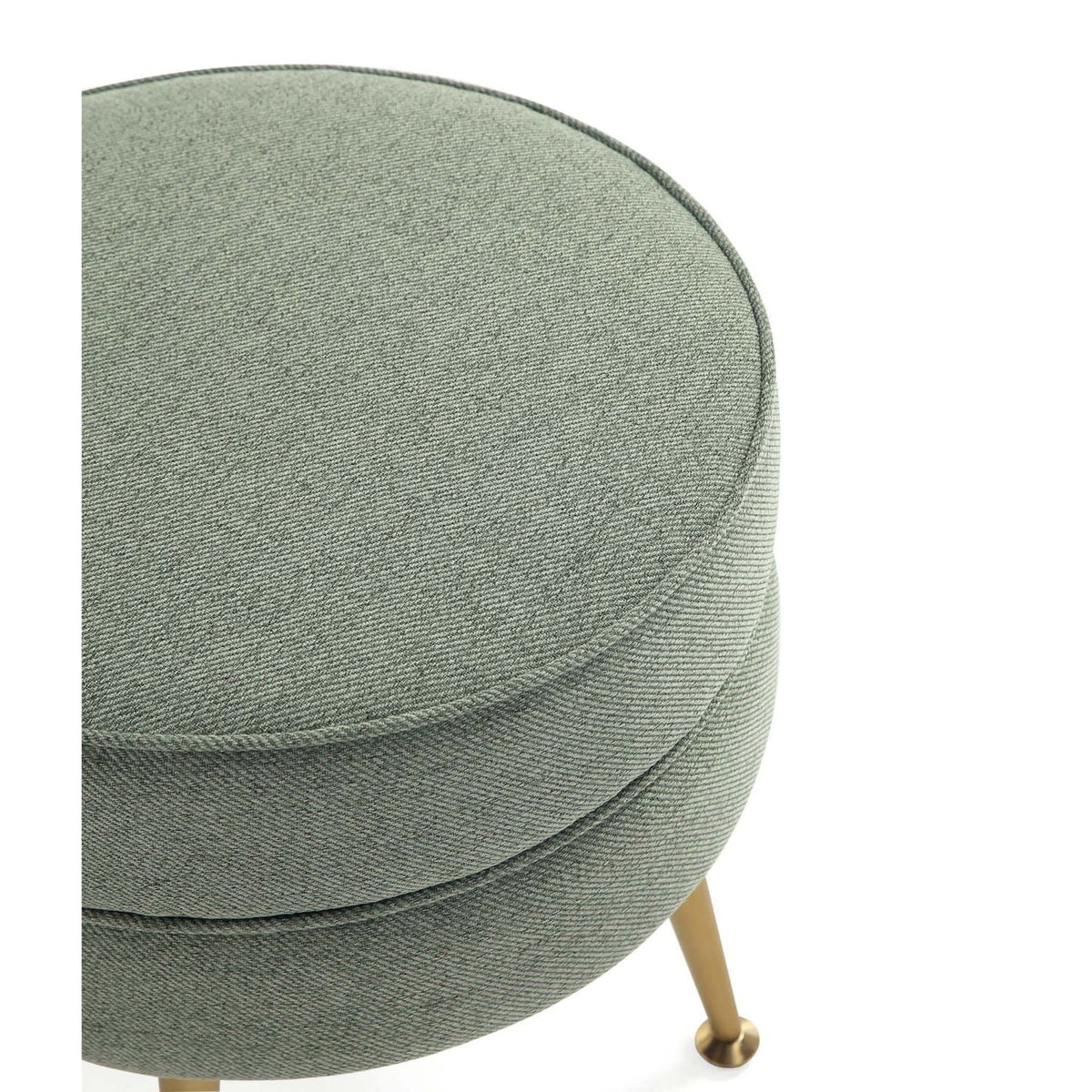 Bailey Upholstered Accent Ottoman, gray textured fabric, round ottoman with light wood legs on Tampa Home & Garden Store