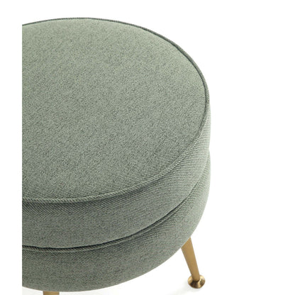 Bailey Upholstered Accent Ottoman, gray textured fabric, round ottoman with light wood legs on Tampa Home & Garden Store