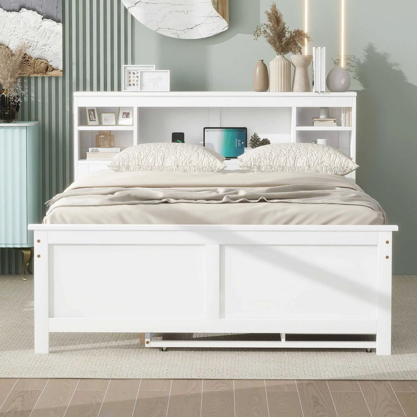 Platform Bed With Storage Headboard and USB