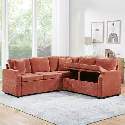 Modern L-shaped sleeper sofa bed with hidden storage terracotta velvet by Unique Piece on Tampa Home & Garden Store