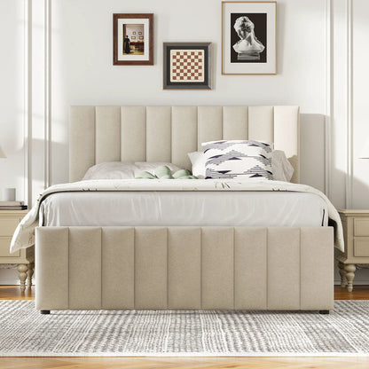 Upholstered Bed with Twin Trundle and 3 Drawers