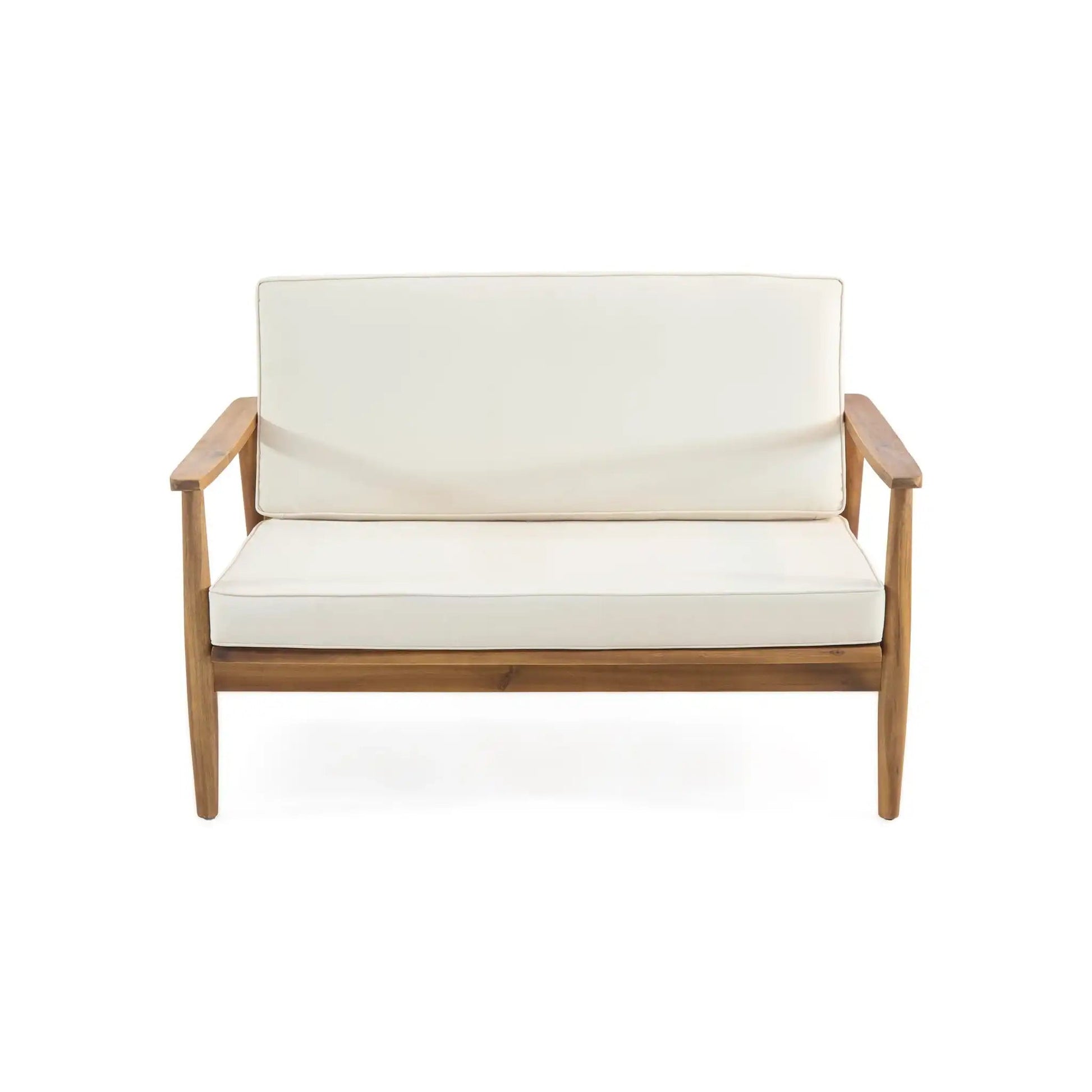 Outdoor Acacia Wood Loveseat Set With Coffee Table by HouseOfZazla, beige cushions, 2-piece on Tampa Home & Garden Store