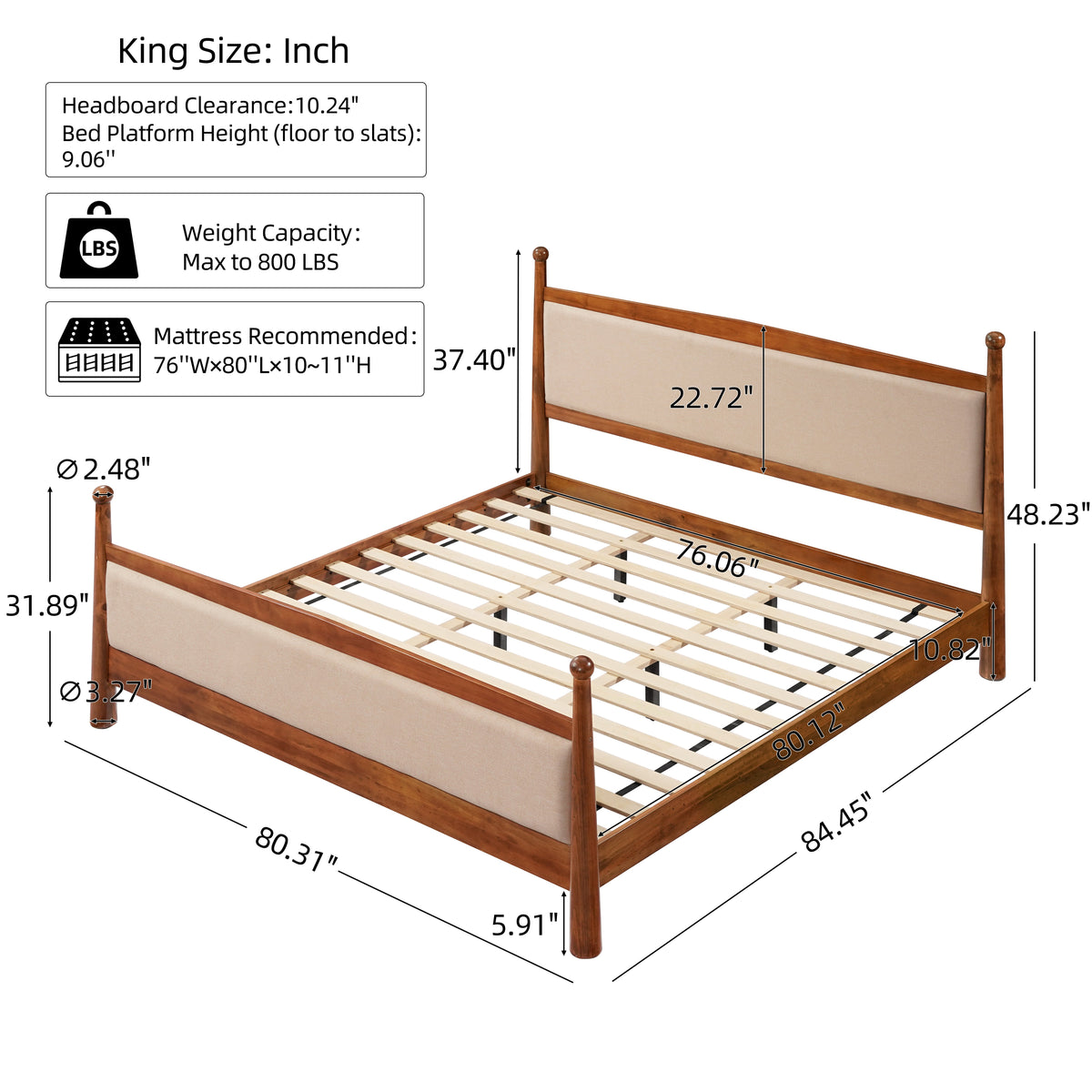 King Size Upholstered Platform Bed Frame by HouseOfZazla with wooden frame and beige fabric headboard and footboard