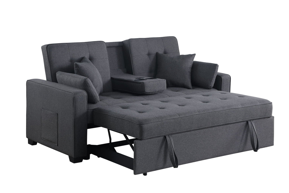 Convertible sleeper loveseat dark gray with cup holder and pull-out bed HouseOfZazla on Tampa Home & Garden Store