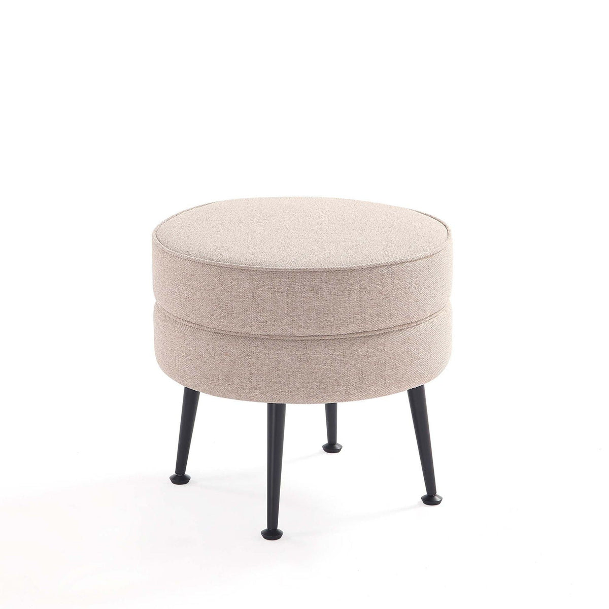 Bailey Accent Ottoman round beige fabric with black legs by HouseOfZazla on Tampa Home & Garden Store