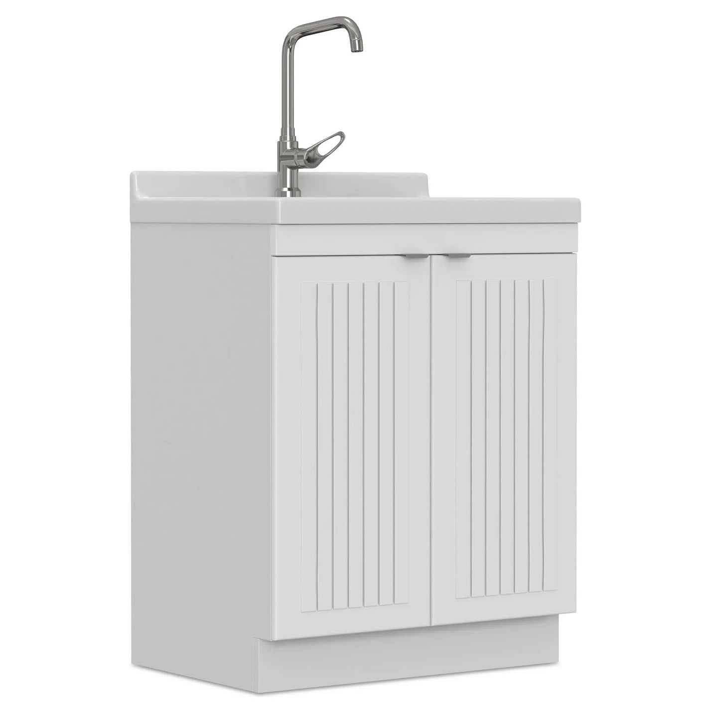 Murphy laundry cabinet vanity with white sink and tall chrome faucet on Tampa Home & Garden Store