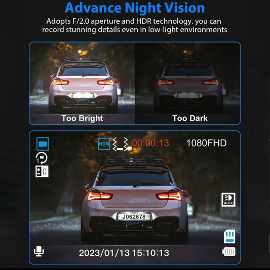 3-camera dash cam front rear interior by VIP Digital Presence, white sedan rear, 1080FHD on Tampa Home & Garden Store