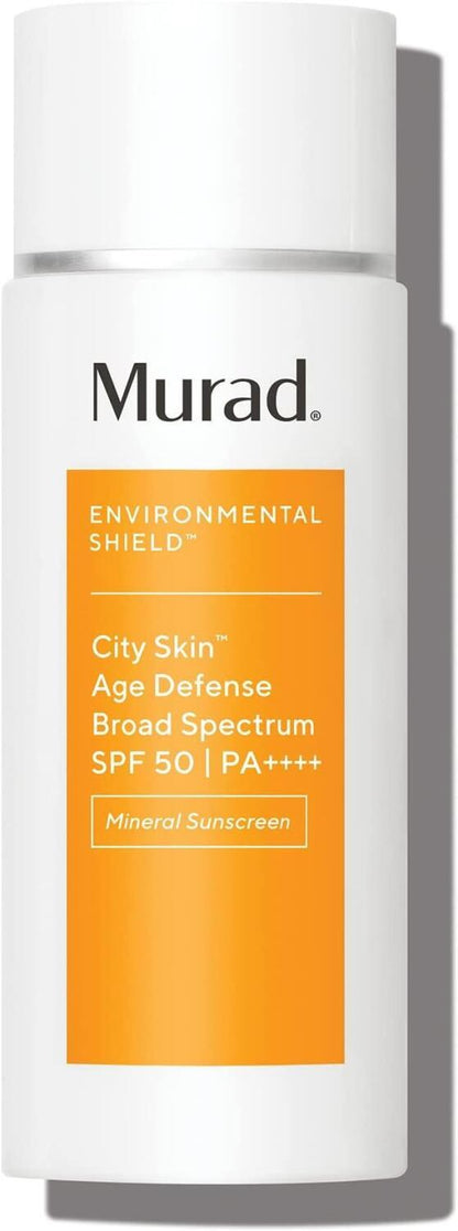 Murad City Skin Defense Broad Spectrum SPF50 mineral sunscreen bottle with orange label on Tampa Home & Garden Store