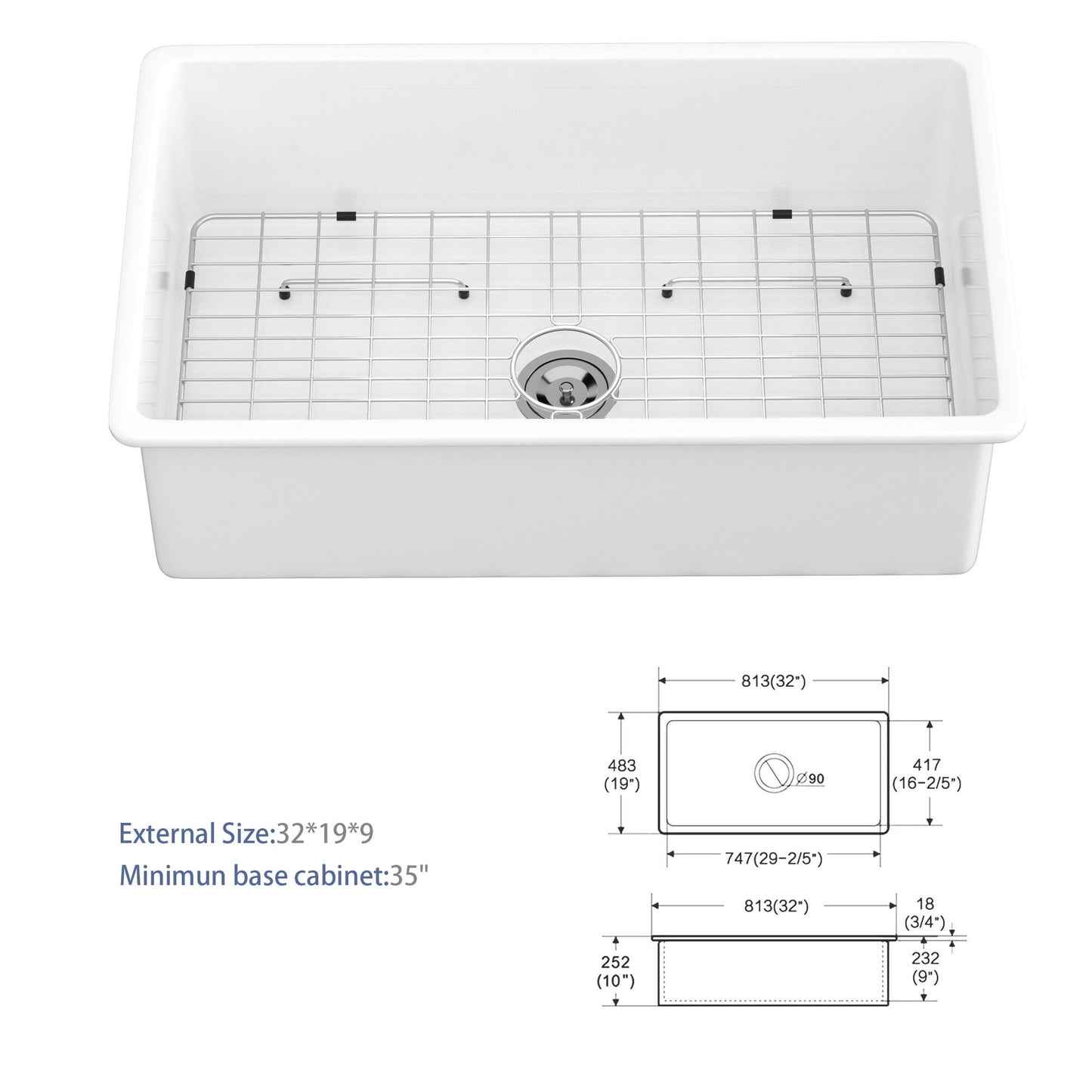 White ceramic farmhouse undermount sink with stainless steel wire grid rack HouseOfZazla on Tampa Home & Garden Store