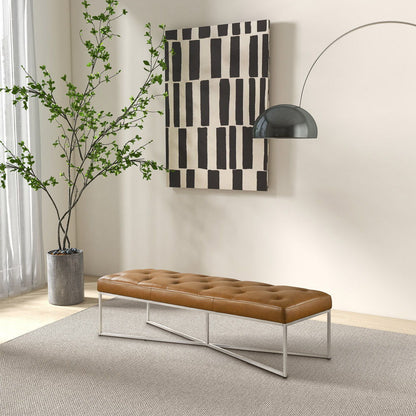 Harper bench tan tufted seating with metal legs by HouseOfZazla on Tampa Home & Garden Store