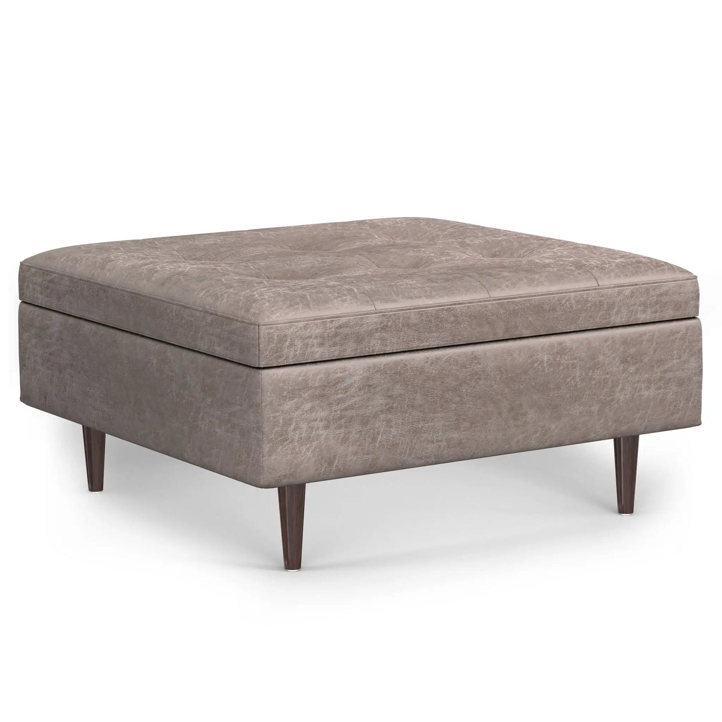 Shay Square Storage Ottoman taupe faux leather mid-century legs Unique Piece Furniture on Tampa Home & Garden Store