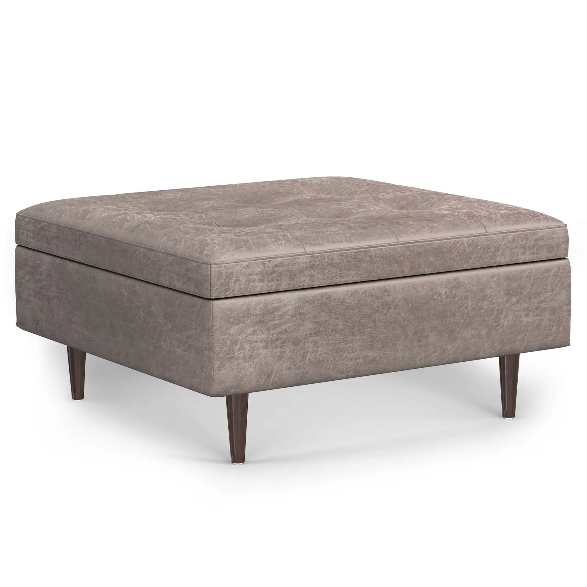 Shay Square Storage Ottoman taupe faux leather mid-century legs Unique Piece Furniture on Tampa Home & Garden Store