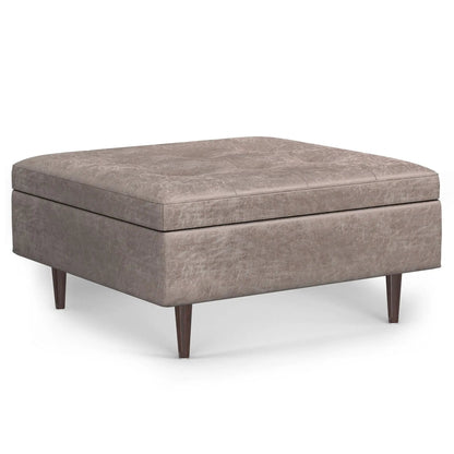 Shay Square Storage Ottoman taupe faux leather mid-century legs Unique Piece Furniture on Tampa Home & Garden Store