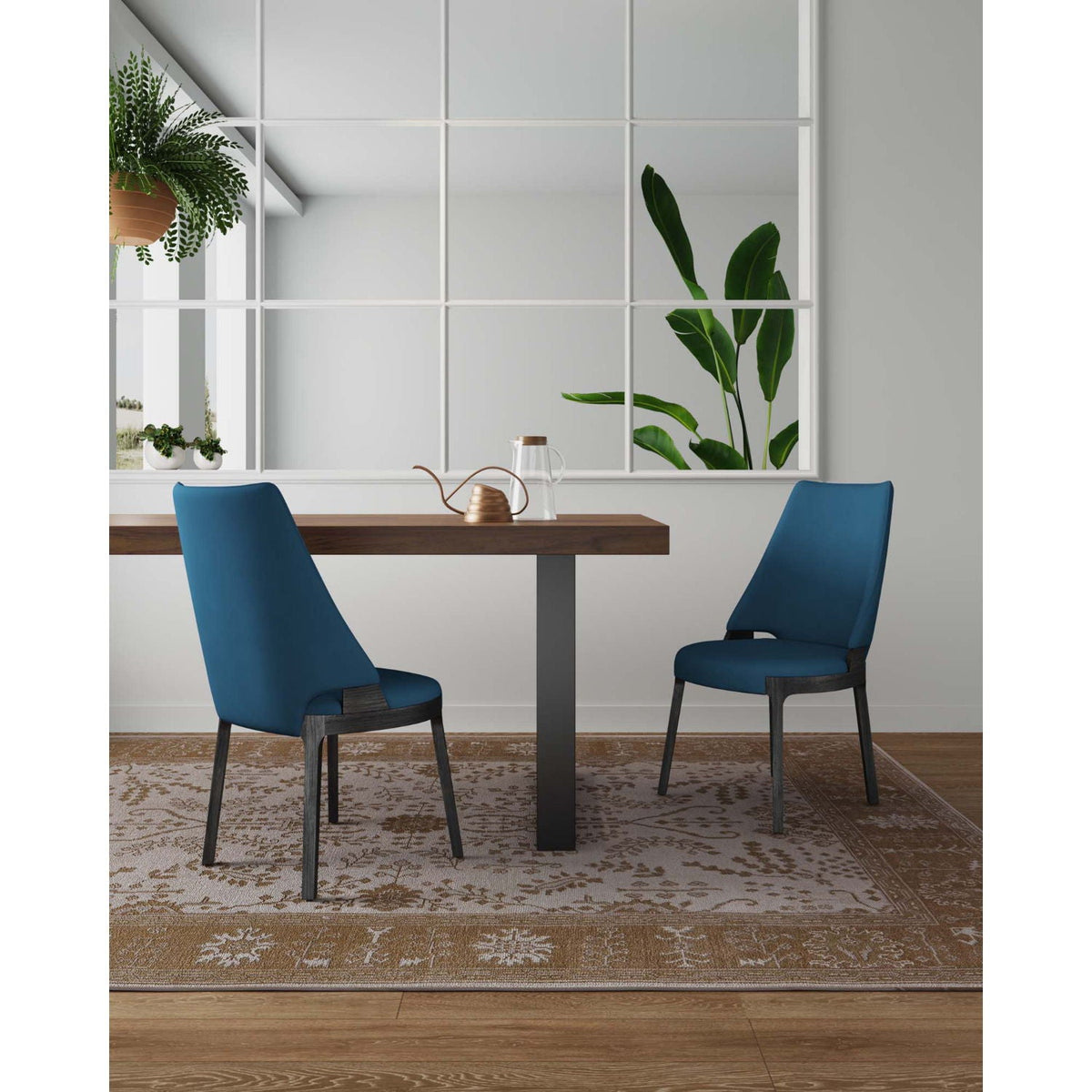 Kara dining chair set of 2 with blue upholstery and solid beech wood frames on Tampa Home & Garden Store