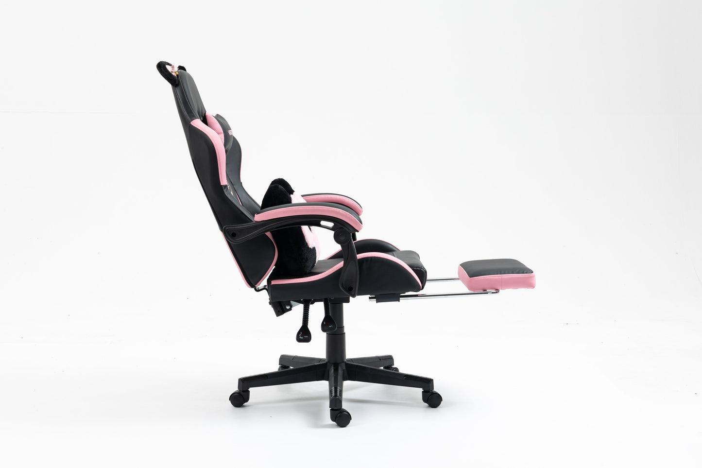 Cute Cat Gaming Chair with paw lumbar cushion in pink and black by HouseOfZazla on Tampa Home & Garden Store