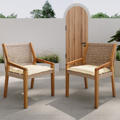 Outdoor Acacia Wood and Wicker Dining Chair