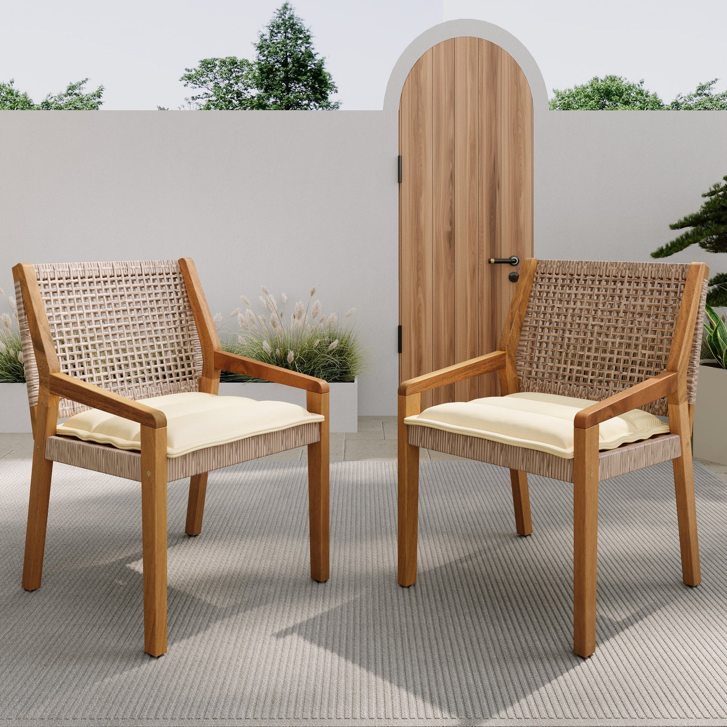 Outdoor Dining Chair with Acacia and Wicker