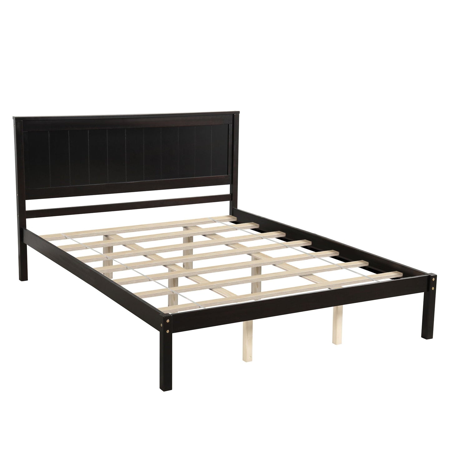 Strong Espresso Wood Platform Bed and Headboard