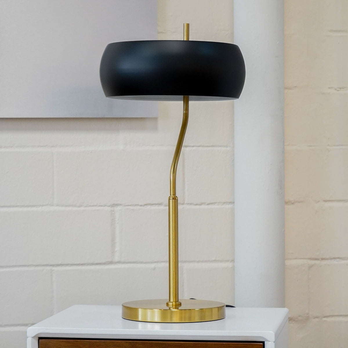 Table Lamp - Gold with brass stem and black drum shade by HouseOfZazla on Tampa Home & Garden Store