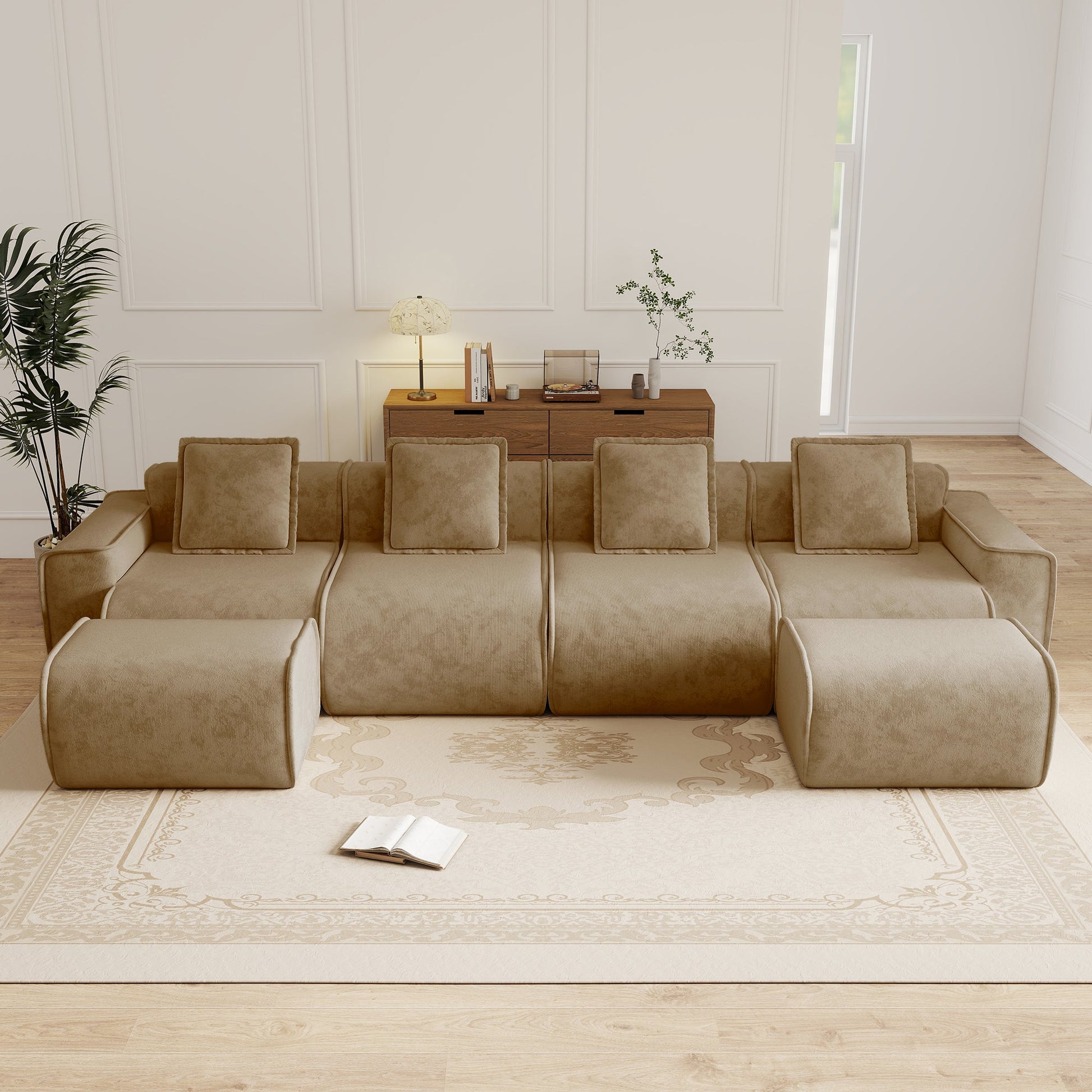 4-seat U-Shape Modular Sectional Sofa in beige fabric by HouseOfZazla on Tampa Home & Garden Store