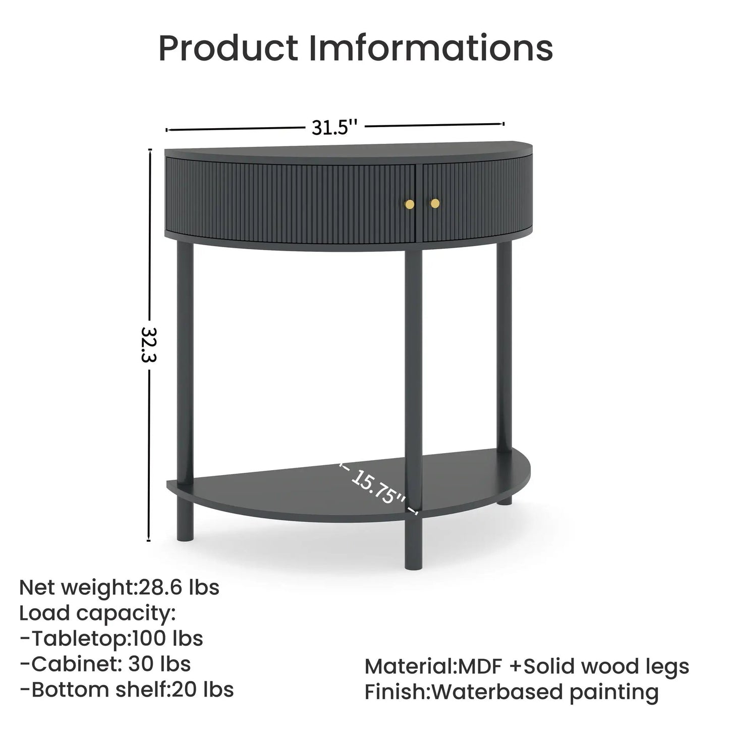 Demi Lune Console Table with 2 Storage Drawers