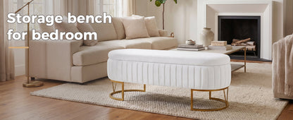 The Velvet Storage Bench with Gold Metal Legs