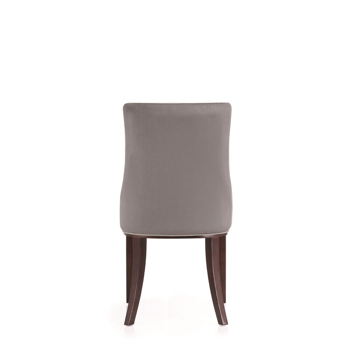 Shubert dining chair back with gray foam cushions and dark brown wooden legs on Tampa Home & Garden Store