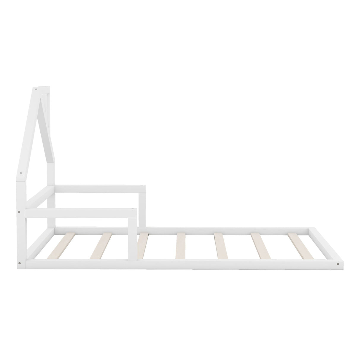 Floor bed with house-shaped headboard in white wood, platform bed frame by HouseOfZazla on Tampa Home & Garden Store