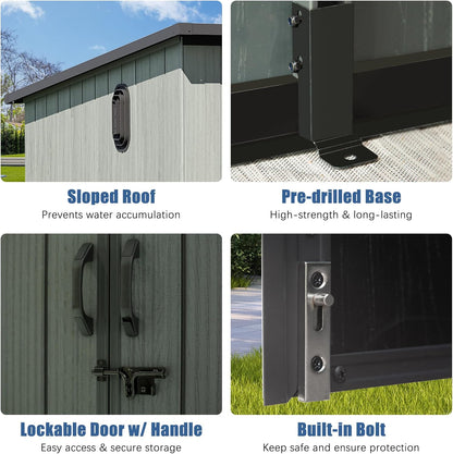 6x11FT Outdoor Resin Storage Shed by HouseOfZazla with light-gray siding and sloped roof on Tampa Home & Garden Store
6x11FT Outdoor Resin Storage Shed pre-drilled base for high-strength foundation by HouseOfZazla on Tampa Home & Garden Store
6x11FT Outdoor Resin Storage Shed lockable door with handle for secure storage by HouseOfZazla on Tampa Home & Garden Store
6x11FT Outdoor Resin Storage Shed built-in bolt for protection by HouseOfZazla on Tampa Home & Garden Store