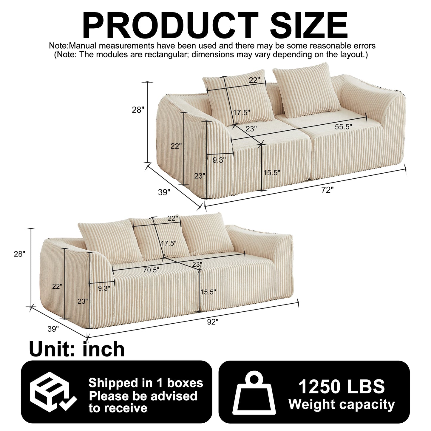 Minimalist Corduroy Seater Sofa and Bench