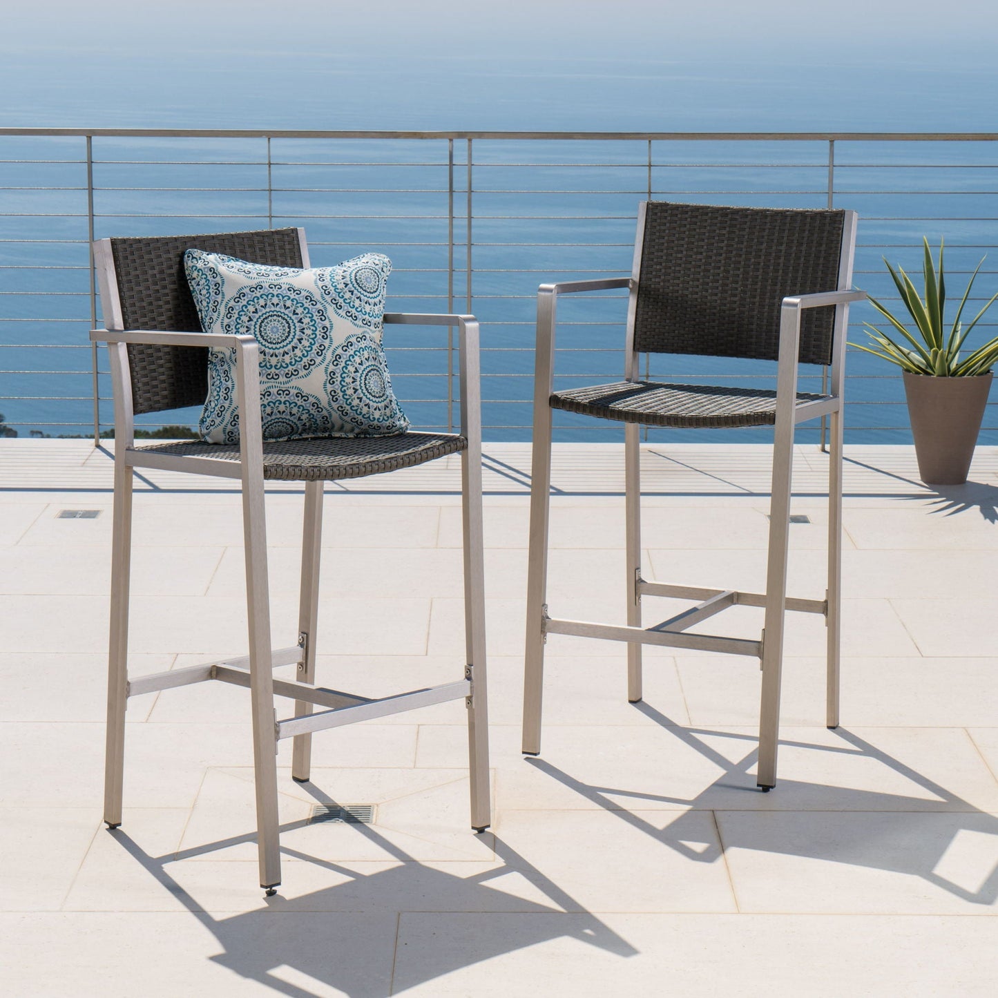 Outdoor rust-proof aluminum bar stools set of 2 with dark woven seats HouseOfZazla on Tampa Home & Garden Store