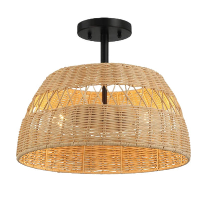 Twinkle double lights semi flush ceiling lamp with black canopy and woven rattan shade on Tampa Home & Garden Store