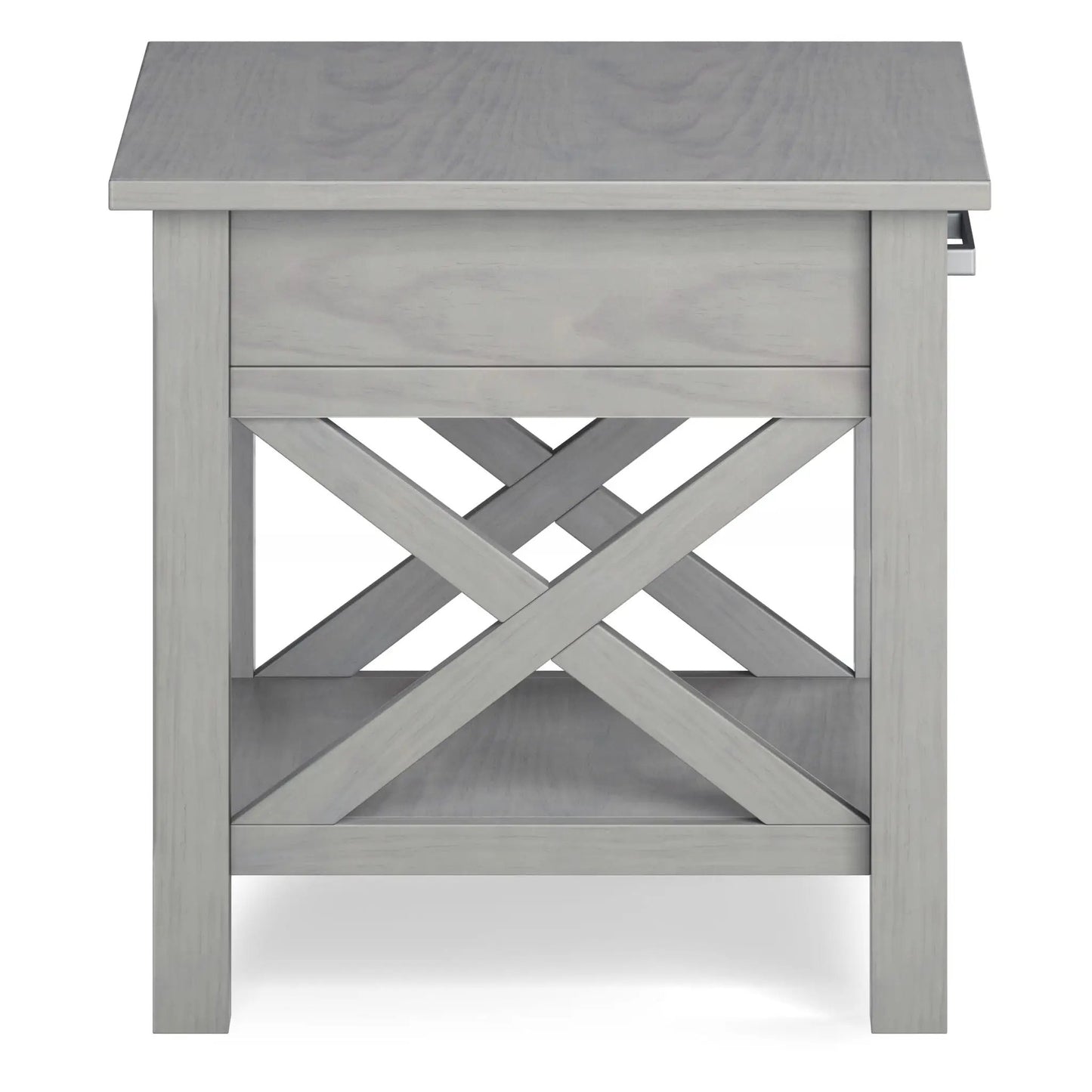 Kitchener handcrafted console table in graywashed wood with crisscross lattice base on Tampa Home & Garden Store