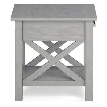 Kitchener handcrafted console table in graywashed wood with crisscross lattice base on Tampa Home & Garden Store