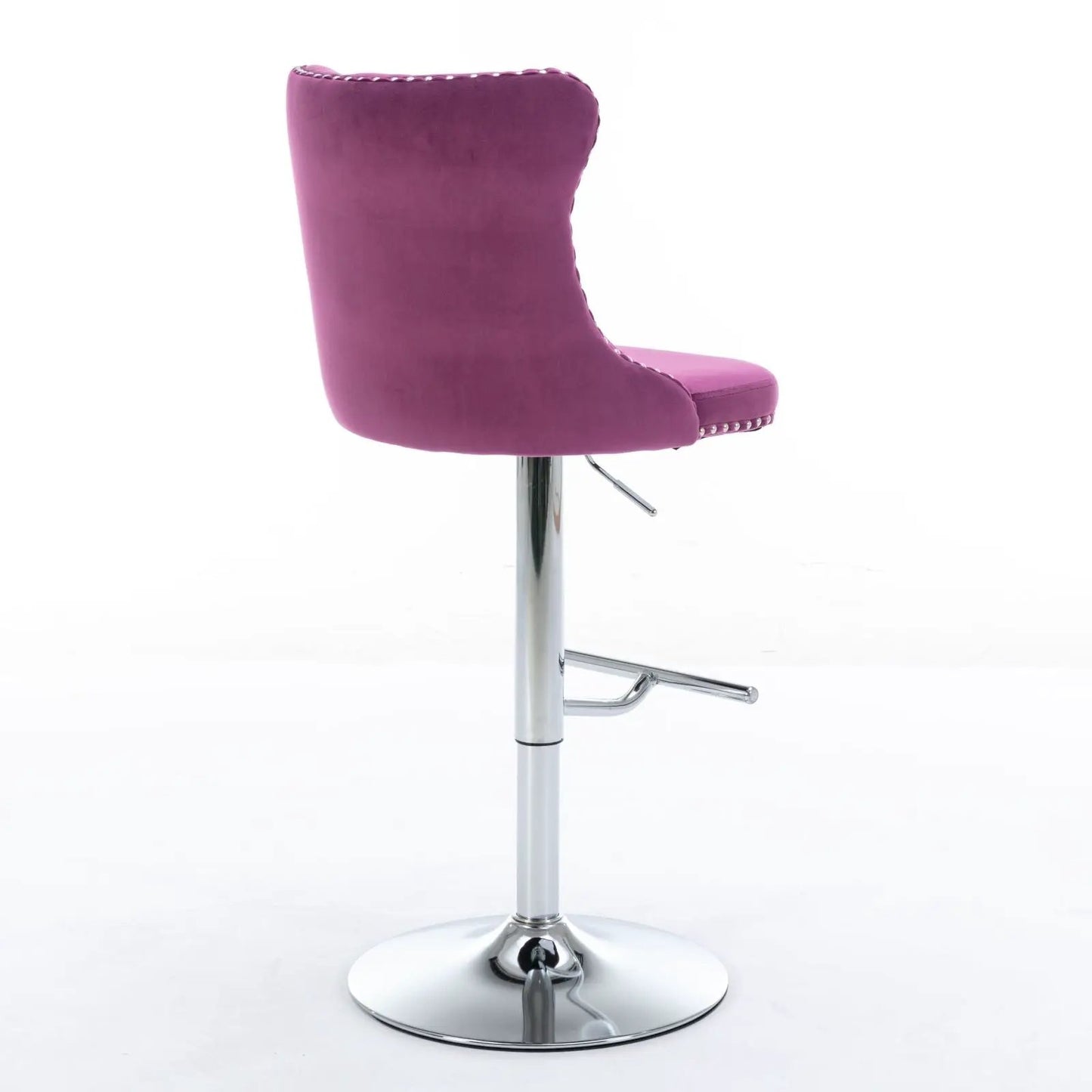 Swivel bar stools set of 2 in purple velvet with tufted backs and chrome pedestal base on Tampa Home & Garden Store