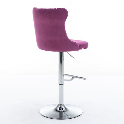 Purple velvet swivel barstool with chrome pedestal base and studded edge set of 2 on Tampa Home & Garden Store