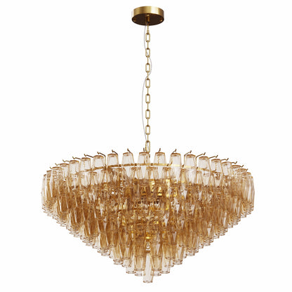 Chandelier 37-inch 14-light gold round pendant by HouseOfZazla with crystal prisms on Tampa Home & Garden Store