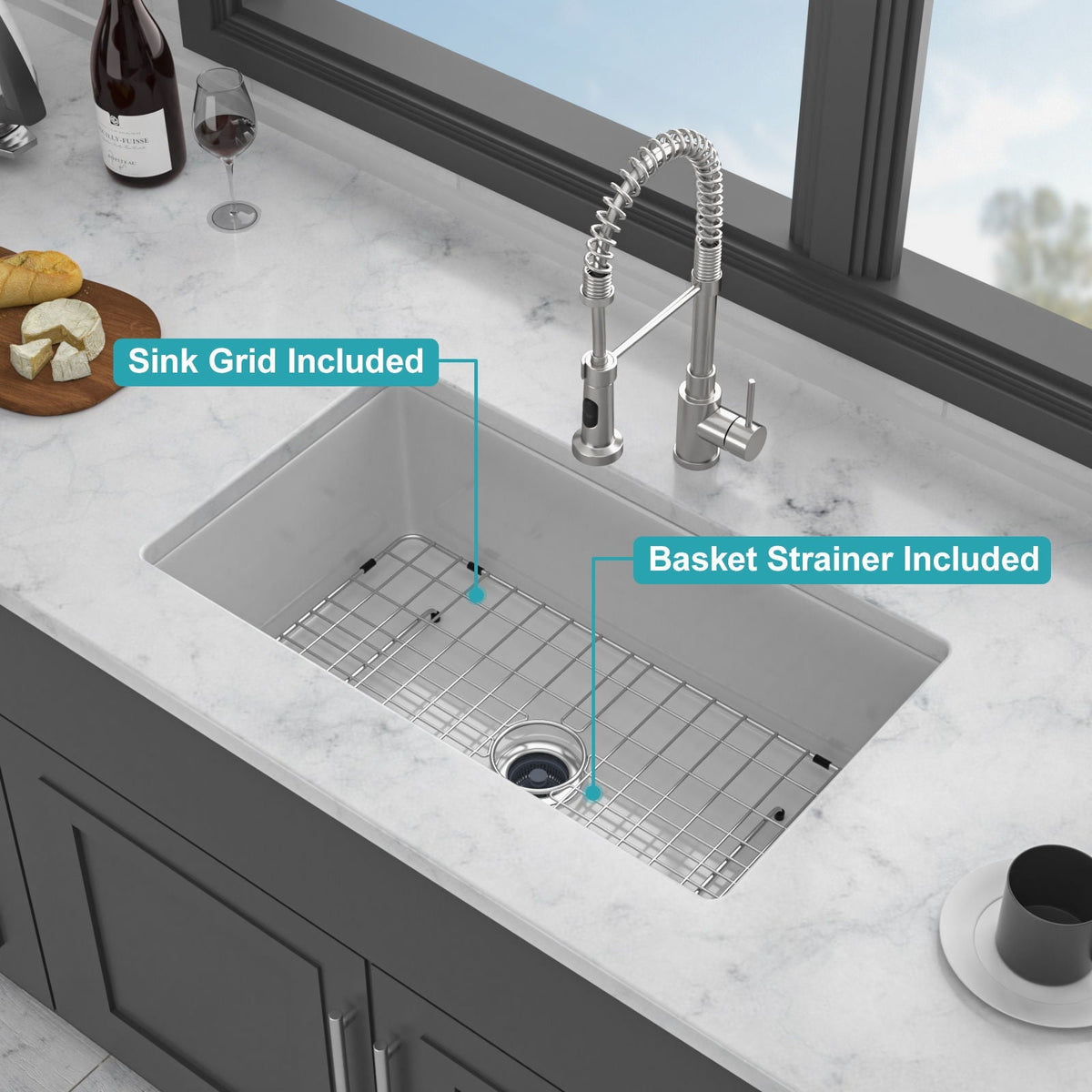 Rectangular deep single-bowl undermount kitchen sink by HouseOfZazla dual-mount installation on Tampa Home & Garden Store