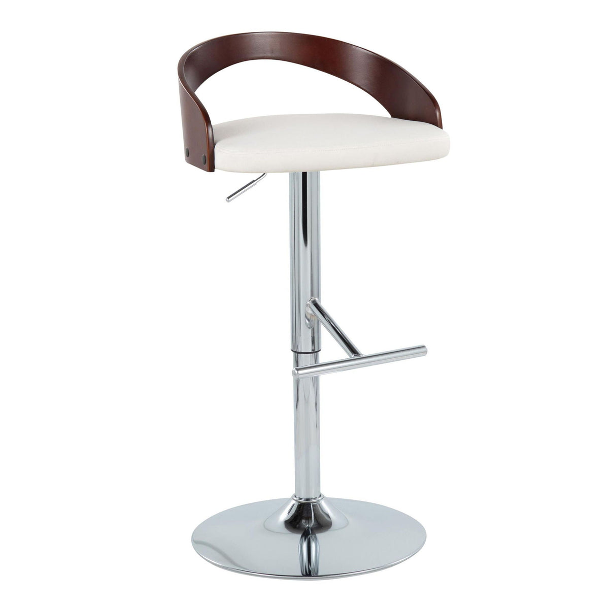 Modern adjustable height barstool with swivel, dark brown back, white seat, chrome base on Tampa Home & Garden Store
