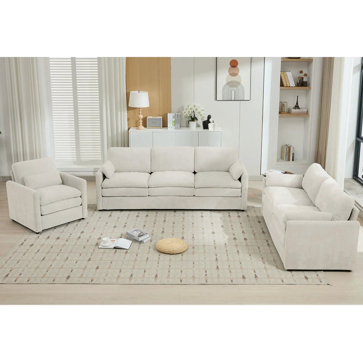 Cozy Upholstered 3-Piece Living Room Sofa Set in beige fabric by Unique Piece Furniture on Tampa Home & Garden Store
