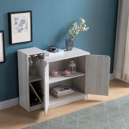 Bar Cabinet Holds 4 Wine Bottles White Oak