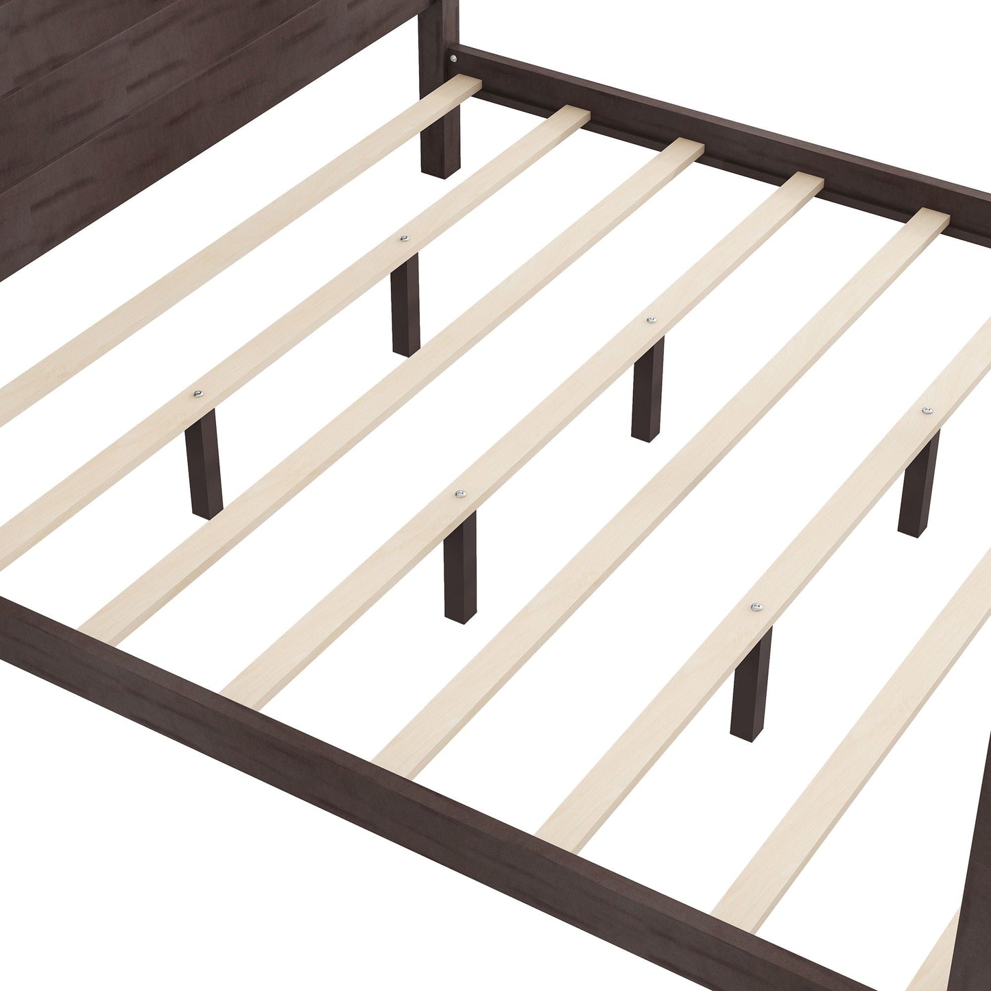 anopy Bed with headboard and support legs brown frame with light wood slats HouseOfZazla on Tampa Home & Garden Store